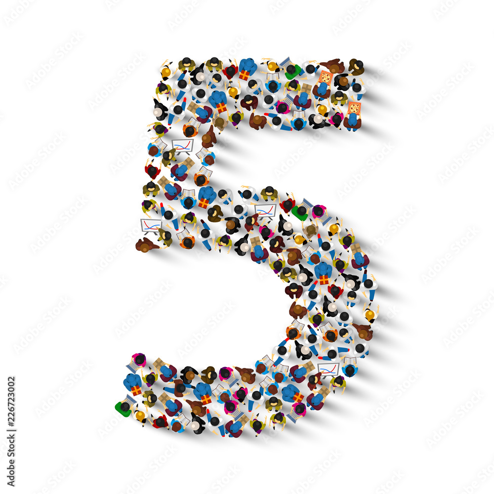 large-group-of-people-in-number-5-five-form-people-font-vector