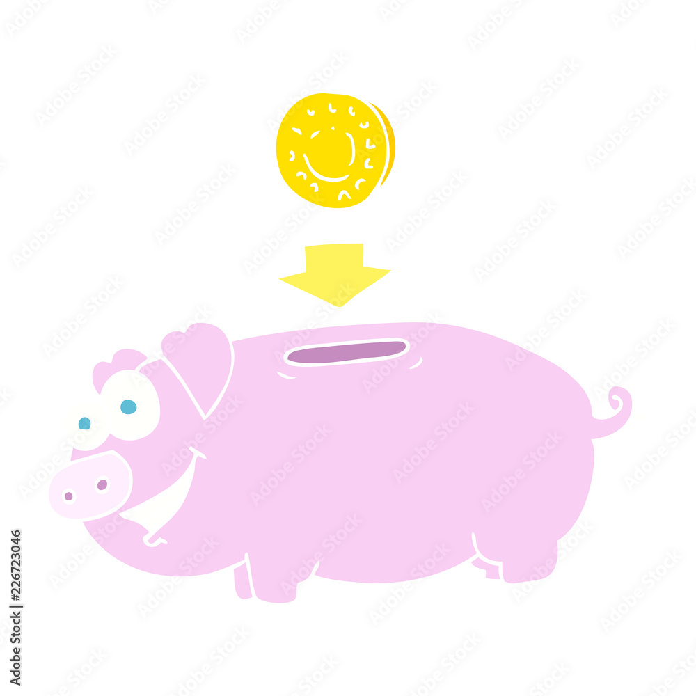 flat color illustration of a cartoon piggy bank flat color illustration of a cartoon piggy bank