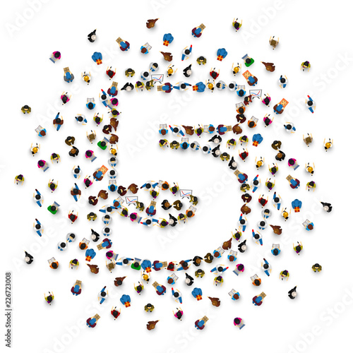 Large group of people in number 5 five form. People font . Vector illustration