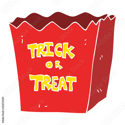 flat color illustration of a cartoon trick or treat bag