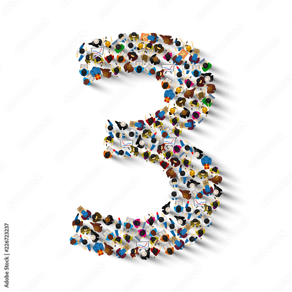 Large group of people in number 3 three form. People font . Vector illustration Large group of people in number 3 three form. People font . Vector illustration