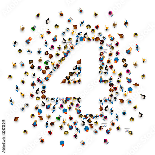 Large group of people in number 4 four form. People font . Vector illustration