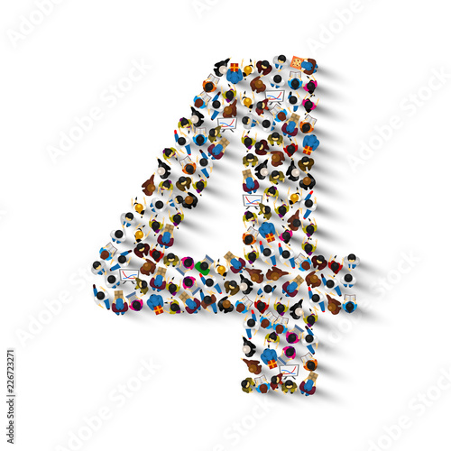 Large group of people in number 4 four form. People font . Vector illustration