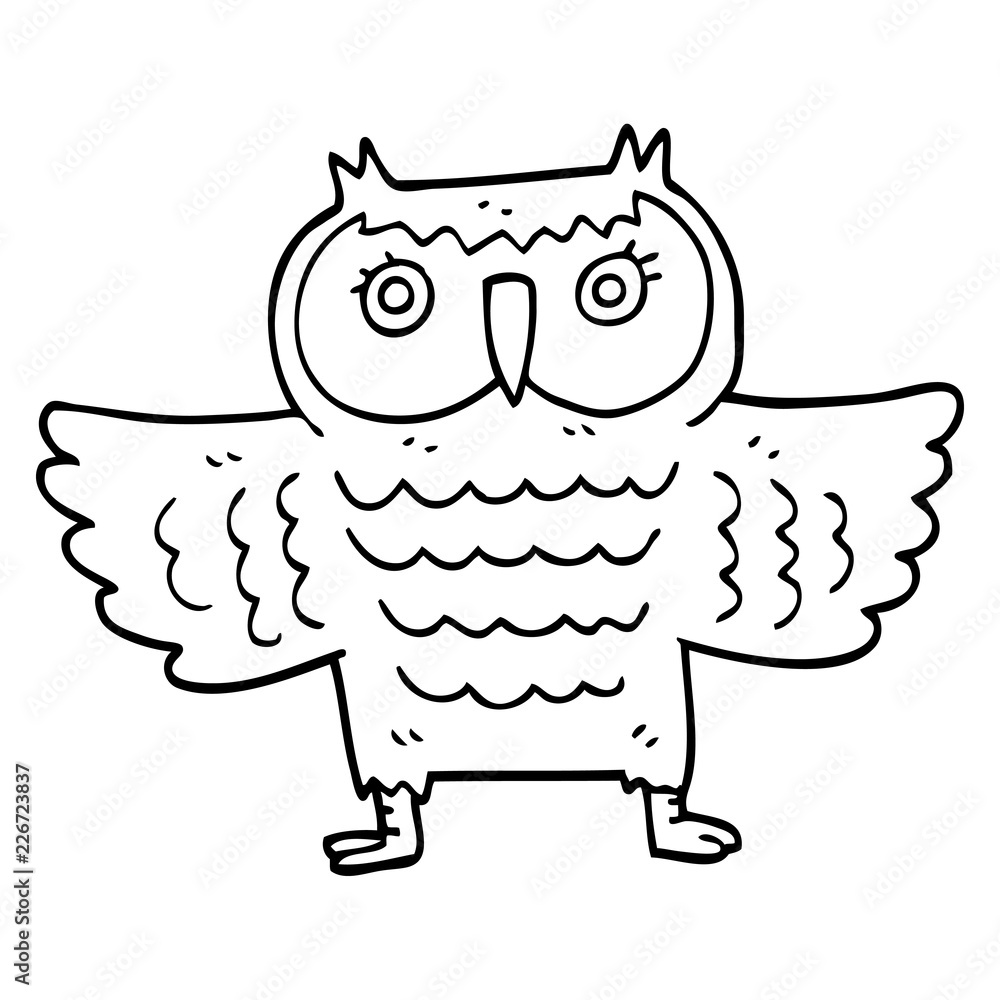 line drawing cartoon owl with flapping wings line drawing cartoon owl with flapping wings