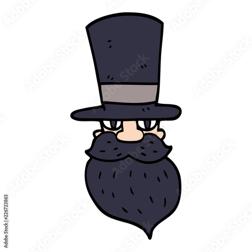 cartoon doodle bearded man with top hat