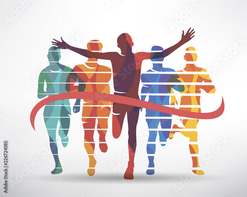 running athletes symbol, sport and competition concept, finish ribbon