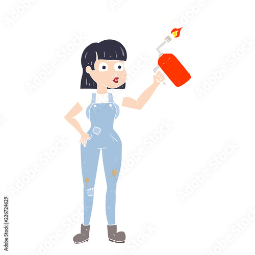 flat color illustration of a cartoon woman in dungarees