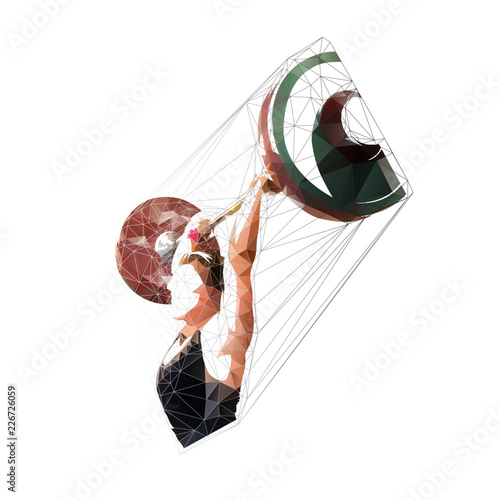 Weight lifting woman with big barbell, isolated geometric vector illustration