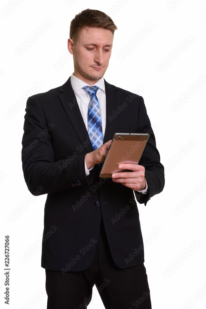 Handsome Caucasian man isolated against white background Handsome Caucasian man isolated against white background