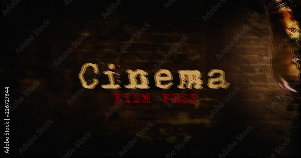 Cinema horror night intro or opener. Slogans on old brick wall with waggling and blinking bulb. Dark terrifying atmosphere animation.