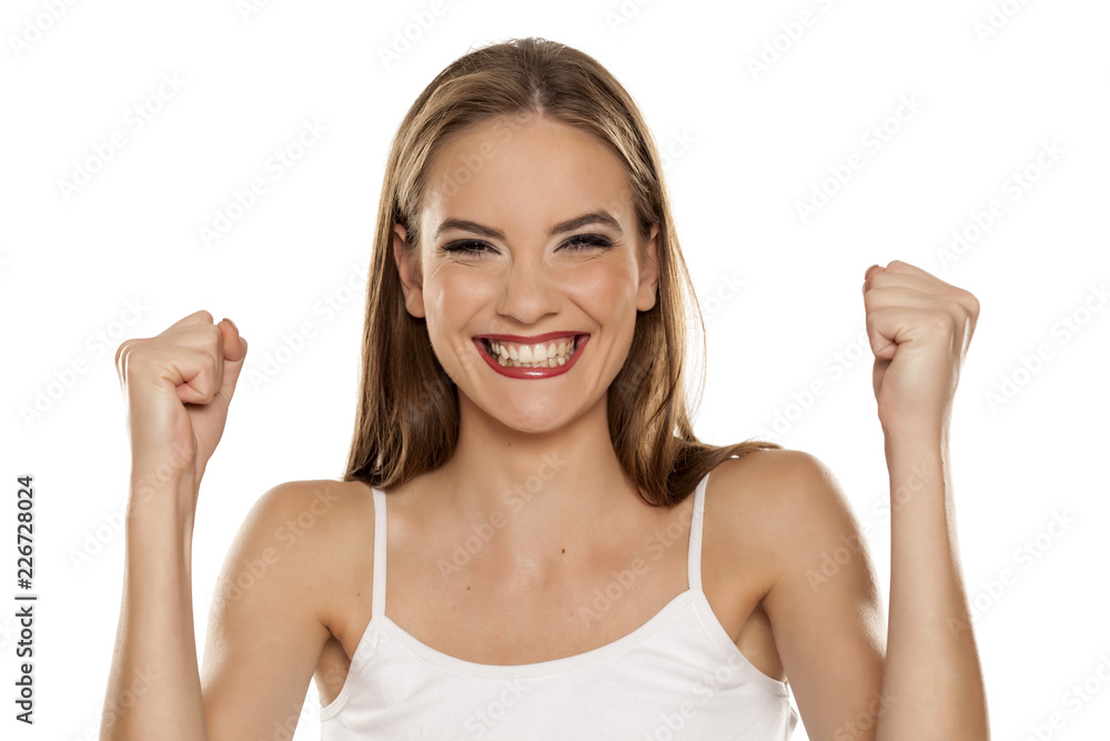 Portrait of young beautiful happy girl on white backgeound Portrait of young beautiful happy girl on white backgeound