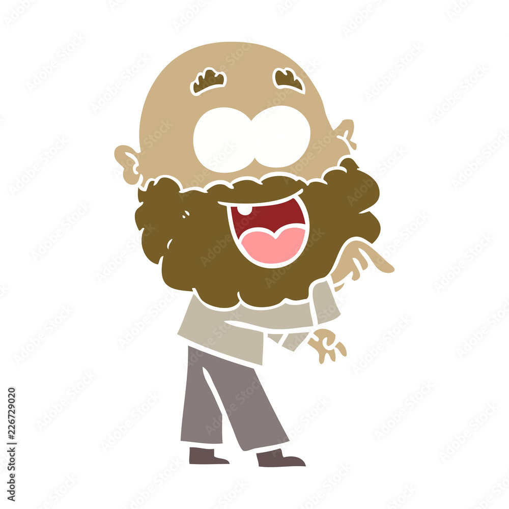 flat color style cartoon crazy happy man with beard