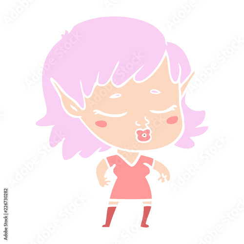 pretty flat color style cartoon elf girl