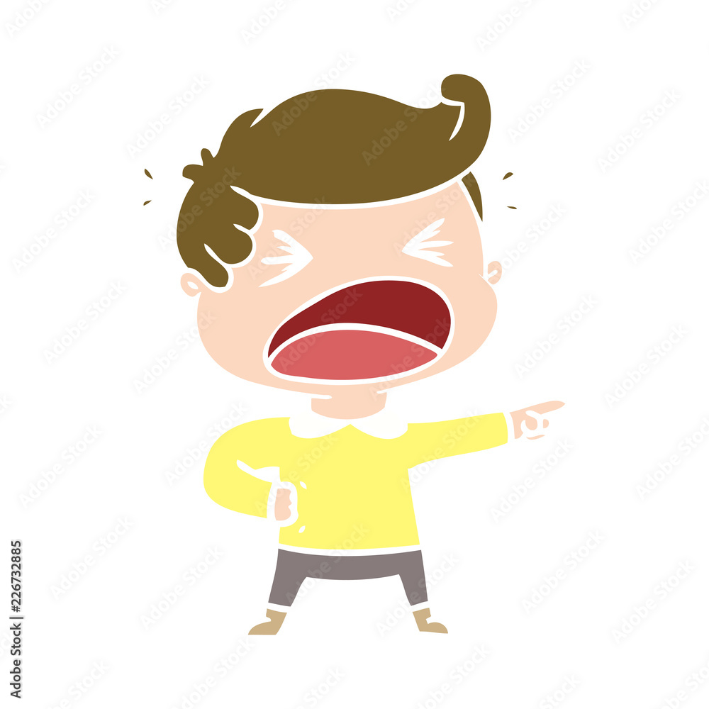 flat color style cartoon shouting man pointing finger flat color style cartoon shouting man pointing finger