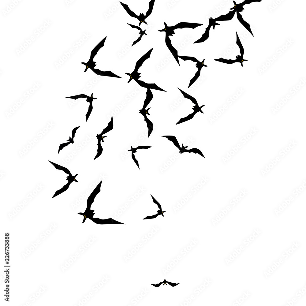 Naklejka premium Halloween background with black bats on white. Halloween party card background template. black flying bats.
