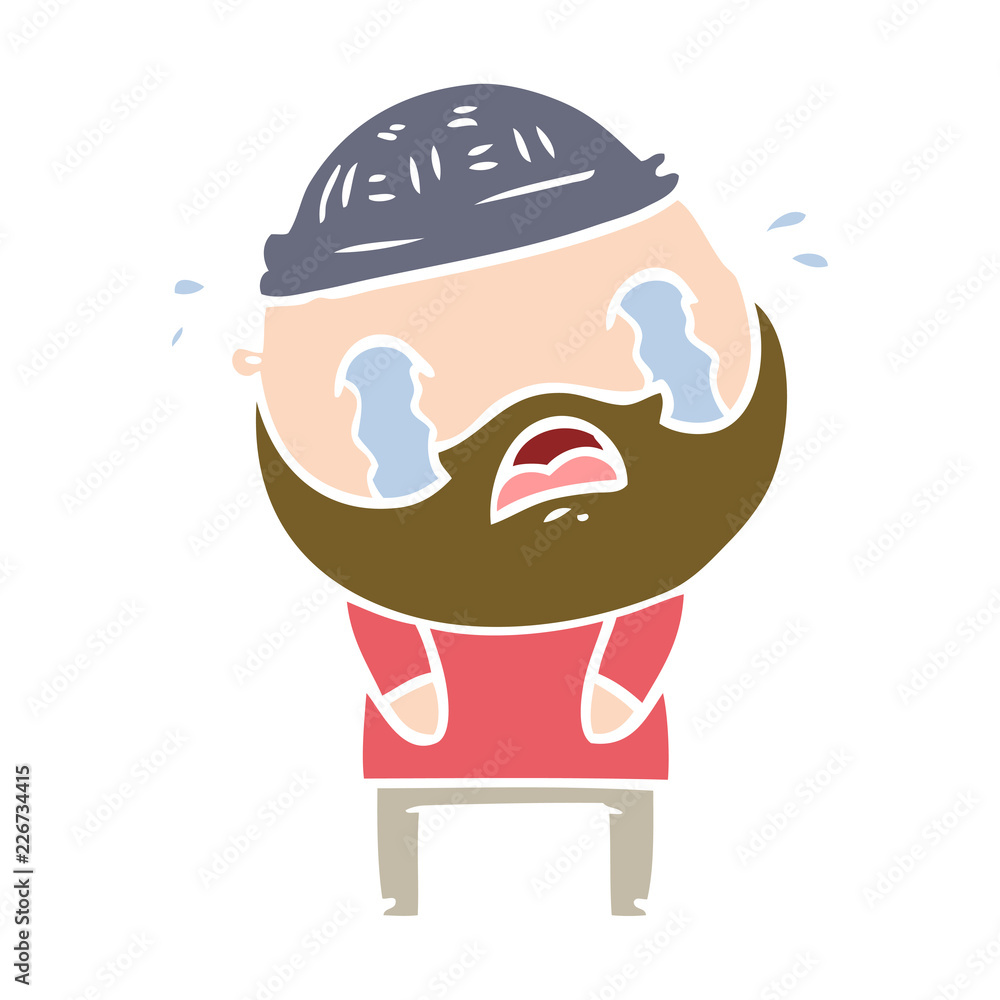 flat color style cartoon bearded man crying flat color style cartoon bearded man crying