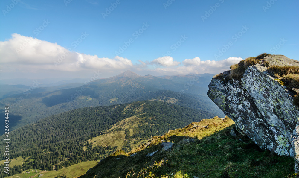 View from Mount Petros on Mount Hoverla. Ukrainian Carpathians. Mountain ranges of Montenegro
