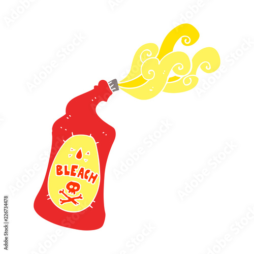 flat color illustration of a cartoon bleach bottle squirting