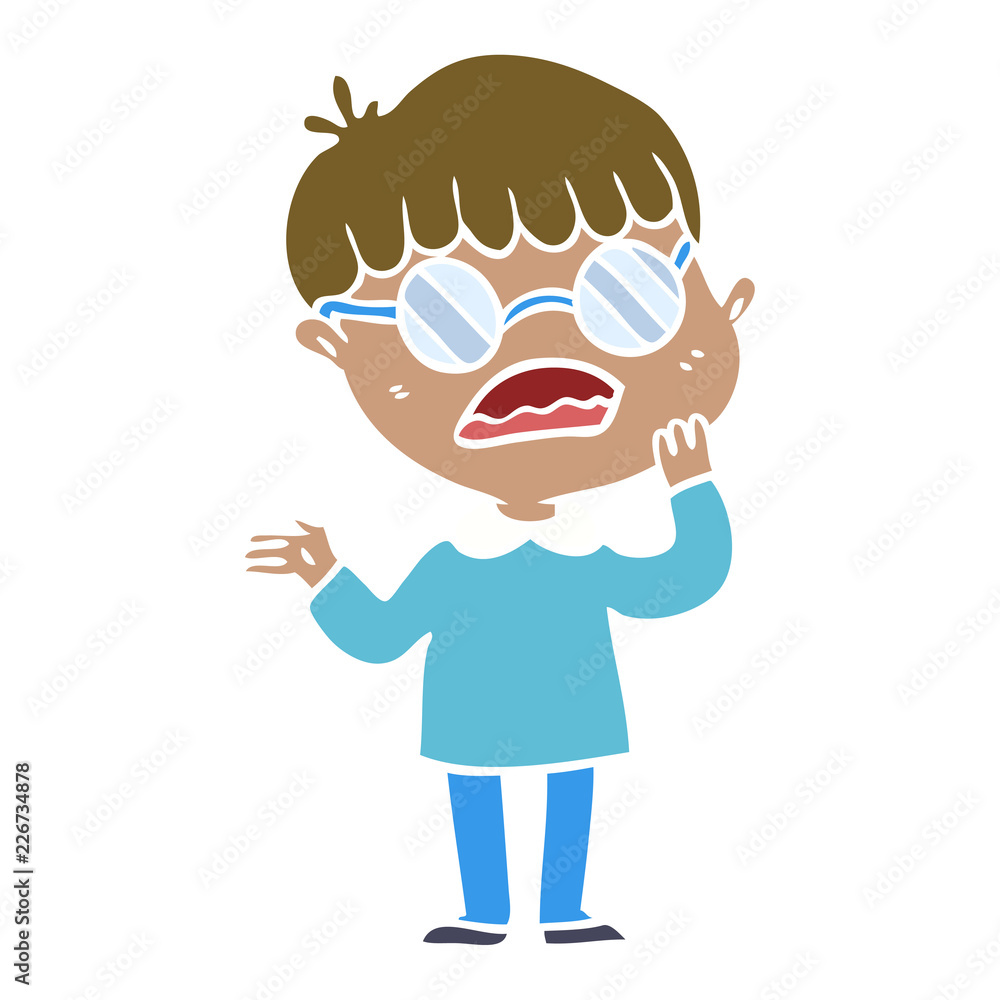 flat color style cartoon confused boy wearing spectacles