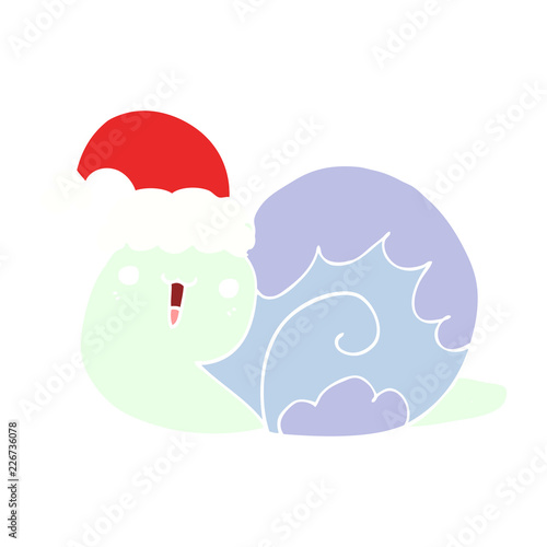 cute flat color style cartoon christmas snail © lineartestpilot