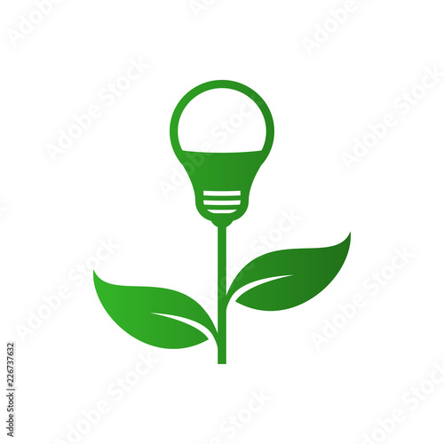 Logotipo bombilla led como planta en color verde