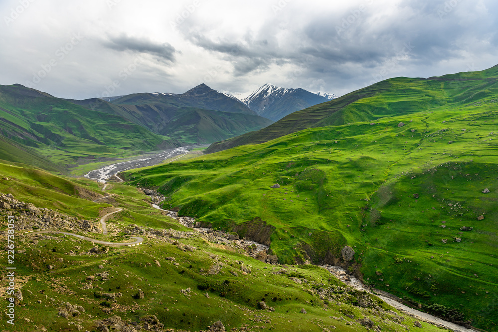 Beautiful mountains and hills in the north of Azerbaijan near Quba in the village Khinaluq