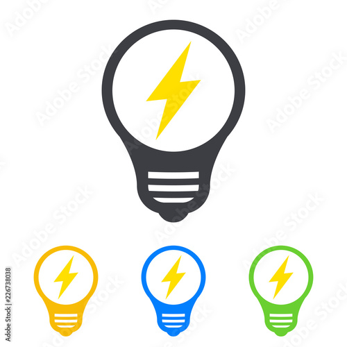 Logotipo bombilla led con rayo en varios colores