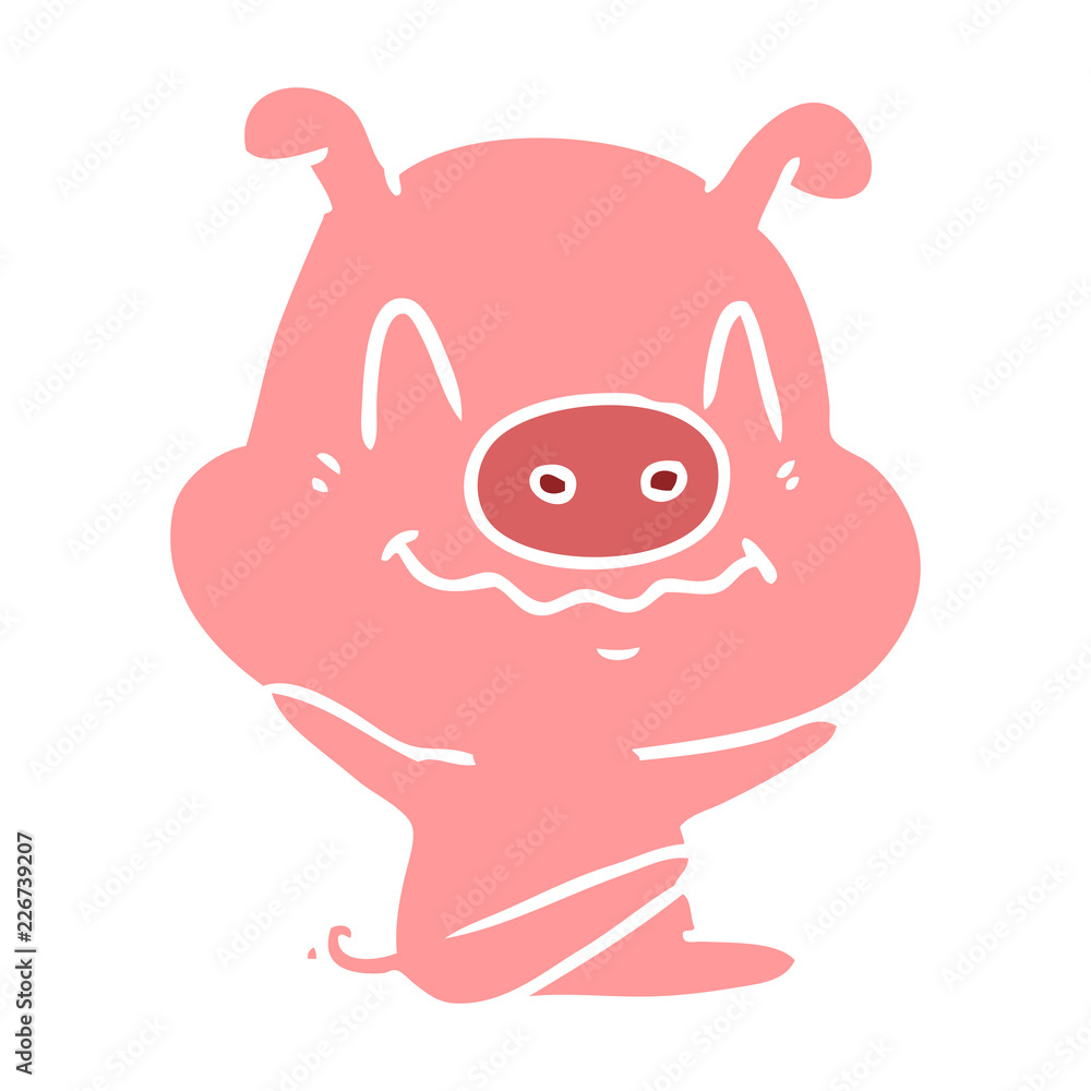 nervous flat color style cartoon pig sitting nervous flat color style cartoon pig sitting