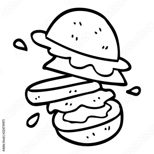 line drawing cartoon of a burger