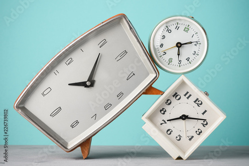 Retro alarm clocks stack time concept