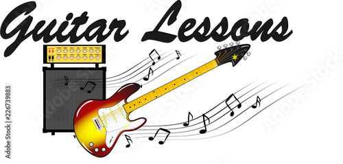 E-Gitarre mit Noten und Verstärker - Guitar Lessons