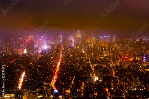 New York city skyline and skyscraper at night,Beautiful night view in Midtown Manhatton