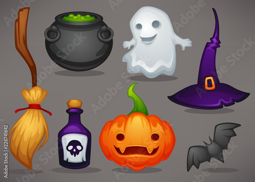 cute cartoon Halloween game icons and objects for your mobile game