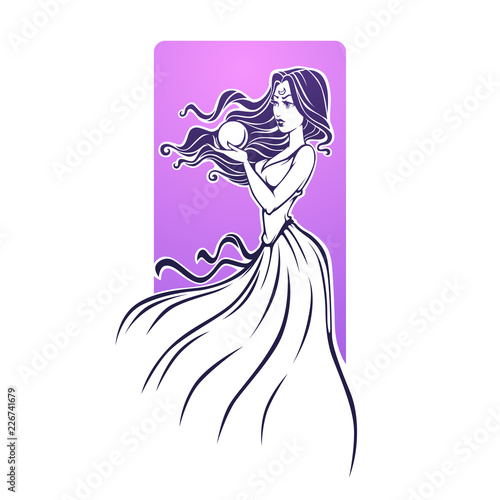 Magic Girl, fortune teller, beautiful woman reading future on crystal ball