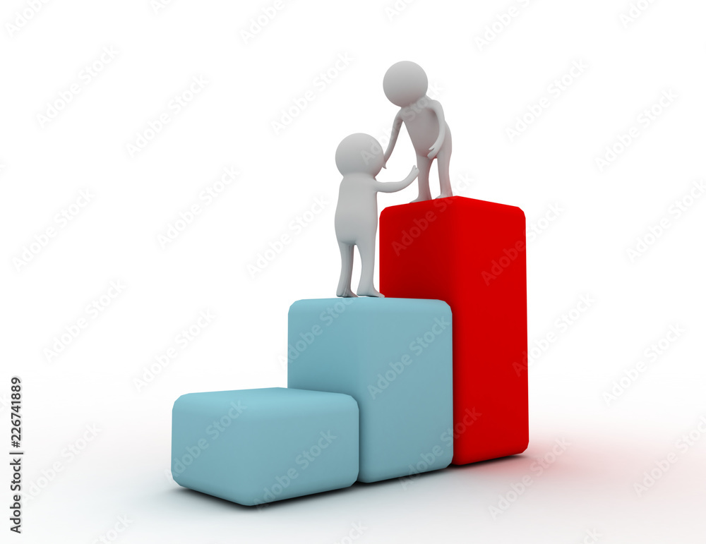 3d man help climb on the graph success concept