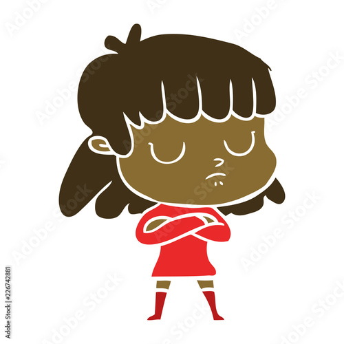 flat color style cartoon indifferent woman