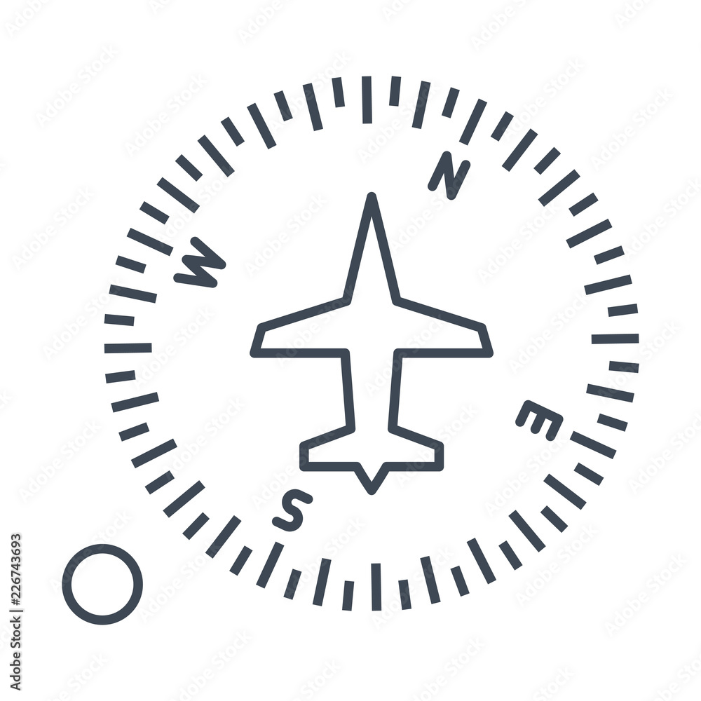 thin line icon airplane instrument, compass thin line icon airplane instrument, compass
