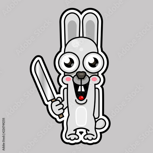 Halloween evil bunny rabbit knife, blade cartoon funny monster.