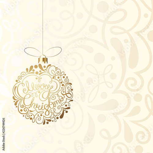 Merry Christmas ornate greeting card with Christmas ball.