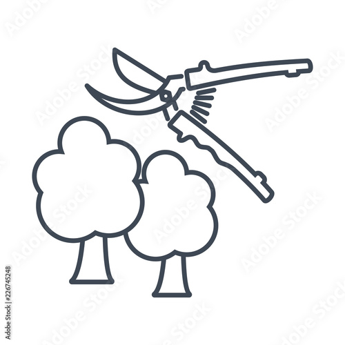 thin line icon garden pruner shears, secateurs, cutting tree