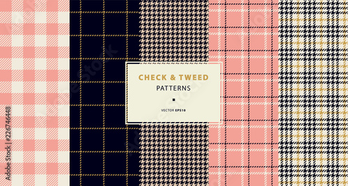 Check and tweed seamless patterns set