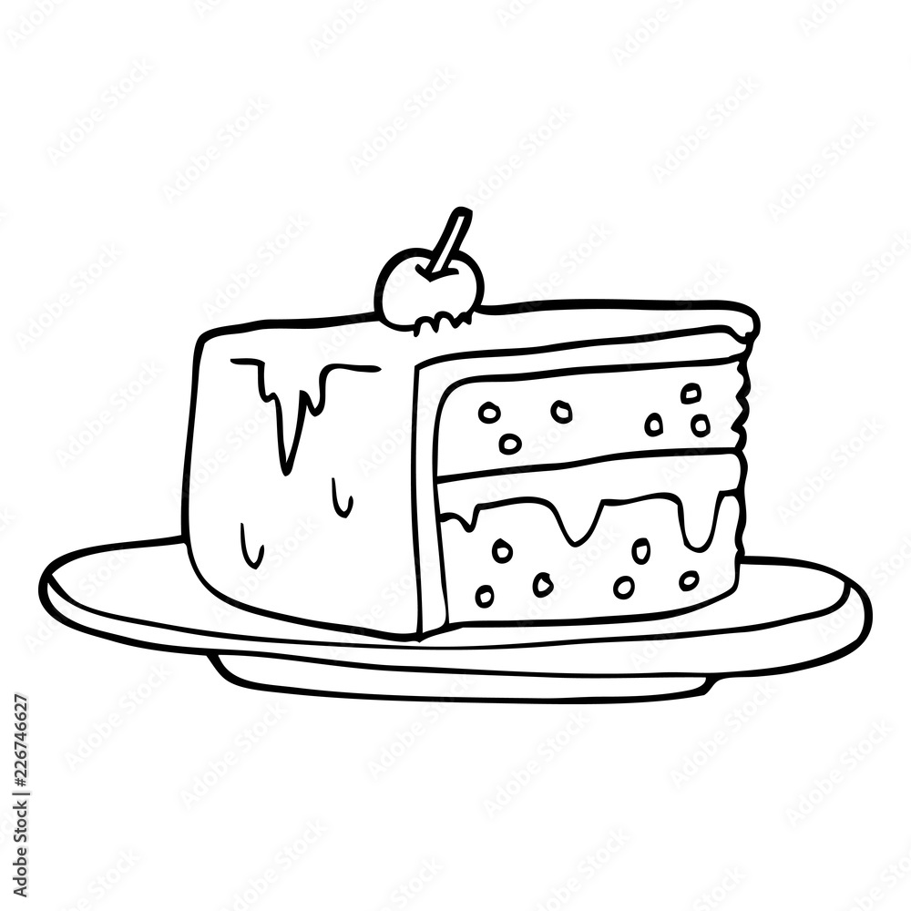 line drawing cartoon slice of cake Stock Vector | Adobe Stock