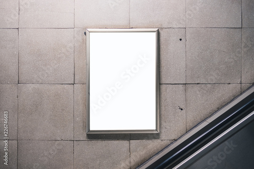 White blank space for advertisement on wall. Subway mock-up design. 