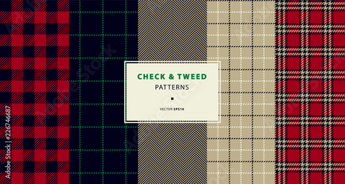 Check and tweed seamless patterns set photo