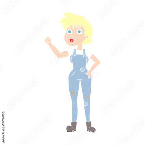flat color illustration of a cartoon confident farmer woman