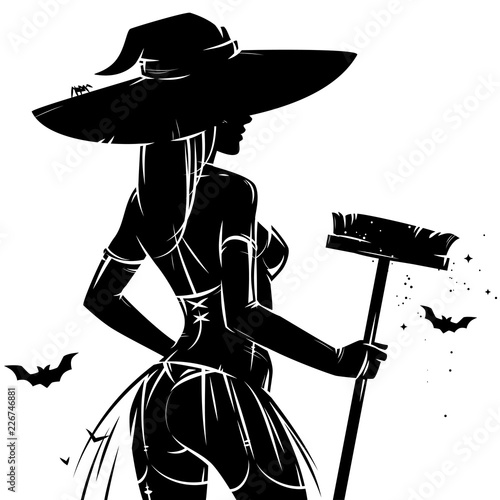 Halloween pin-up witch silhouette