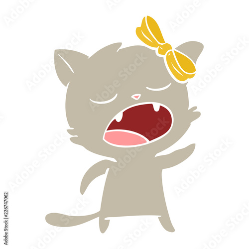 flat color style cartoon cat meowing