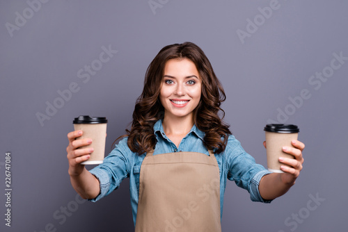 Fotografie Nice stylish positive cheerful lovely attractive brunette girl w