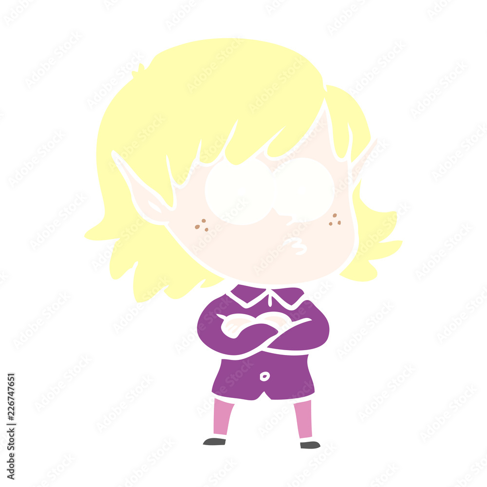 flat color style cartoon elf girl staring flat color style cartoon elf girl staring