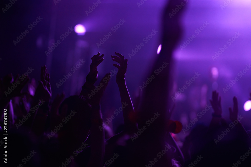 the guys put their hands up and enjoy the music. crowd at concert - summer music festival.